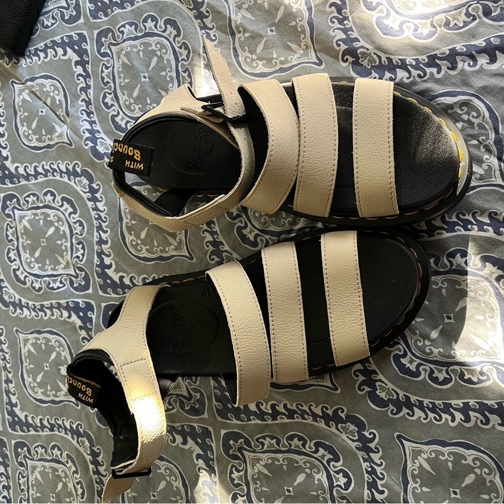 Dr. Martens Beige and Black Strappy Sandals